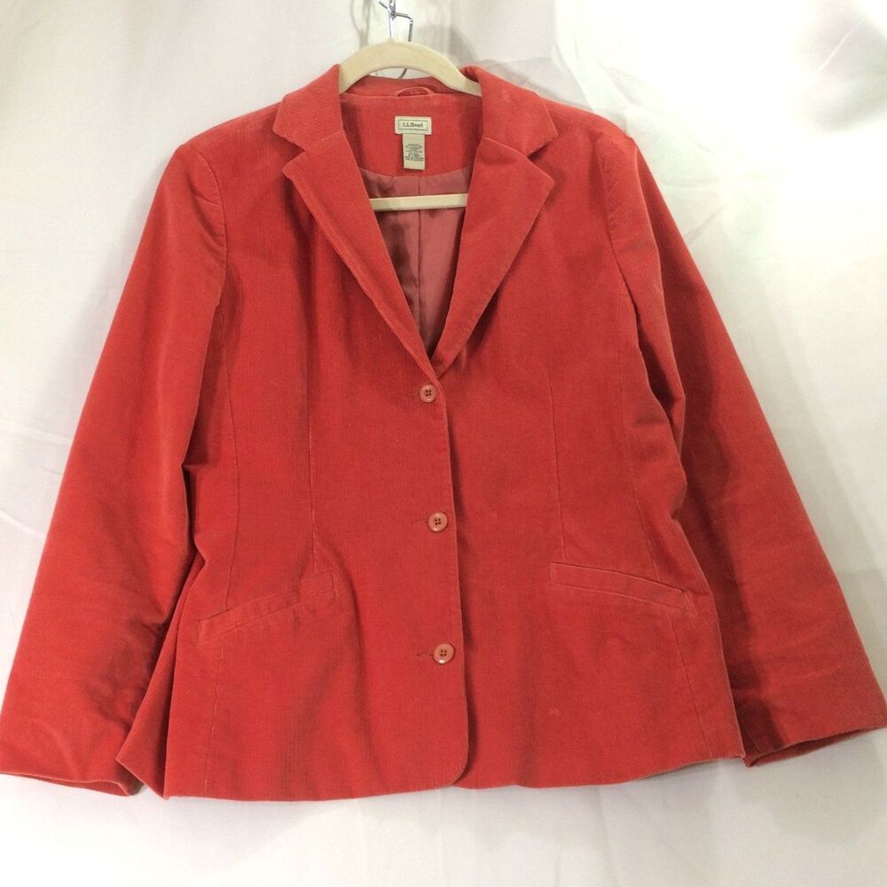 L.L. Bean Coral Corduroy Blazer Jacket Women’s 20R Y2K 90s Vintage Lined